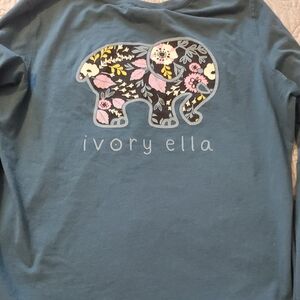 Ivory Ella Size LARGE Teal Floral Elephant Long Sleeve Tee